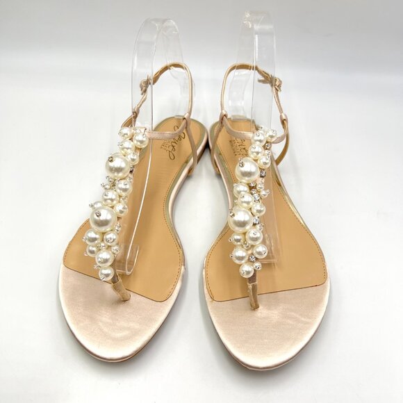 Jewel Badgley Mischka Womens Size 8.5 Larissa Champagne Satin Flats‎ Dress Shoes - Picture 2 of 13